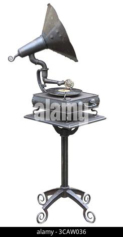 Old retro no name the tin vinil record player rusts in the rain Stock Photo