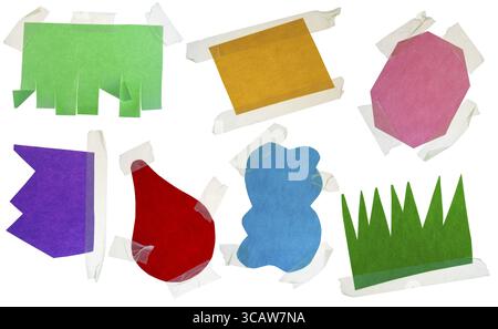 Paper multi-colored slices of the various form for notes. Are pasted by a sticky tape. Isolated on white/ Stock Photo