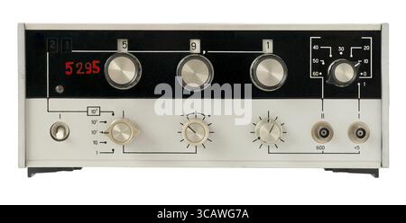 Old, dusty, decrepit control panel of the mass production universal measuring device. Isolated with path Stock Photo