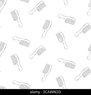 hair comb brush Hair Salon seamless pattern. Vector graphic line ink illustration. For poster, invitation, backdrop, ad, sale promotion, print for t-s Stock Vector