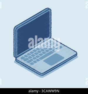 A single isometric vector icon of an open laptop computer showing keyboard and screen detail. Stock Vector
