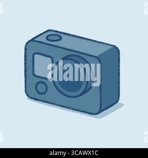 A detailed isometric icon of a compact digital camera with lens housing and mode dial. Stock Vector