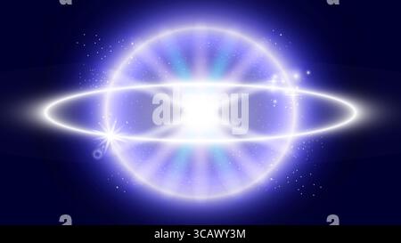 Futuristic glowing energy sphere with rings on dark high-tech background Stock Vector