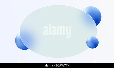 Website landing page template in glass morphism style. Frosted glass partition with floating spheres. Vector illustration Stock Vector