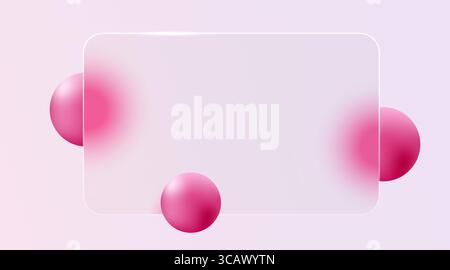 Website landing page template in glass morphism style. Frosted glass partition with floating spheres. Vector illustration Stock Vector