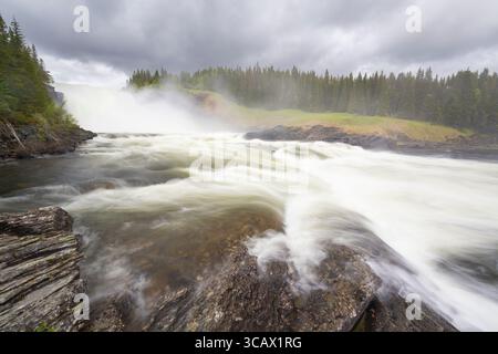 The Taennforsen waterfall is the largest waterfall in Sweden with a drop of 38m, Jaemtland, Sweden Stock Photo