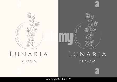 Minimalist Floral Wedding Logo Elegant Line Art Botanical Branding for Event Planner, Florist or Organic Products Stock Vector