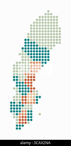 Sweden dotted map. Digital style map of the country on a white background. Sweden shape with circle dots. Colored dots style. Large size circles. Stock Vector