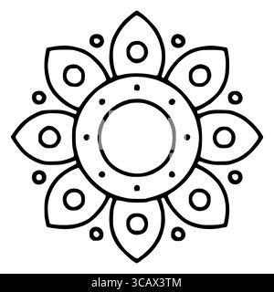 Elegant monochrome vector mandala design featuring a central circle surrounded by layered petals and small circles, creating a symmetrical and intrica Stock Vector