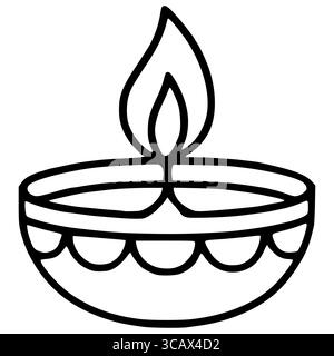 A vector illustration of a stylized Diya, a traditional oil lamp, featuring a bold black outline and a simple, elegant design, perfect for Diwali cele Stock Vector