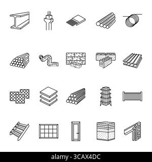 construction elements black icons set for apps and websites. Construction Elements. Modern simple icons for UI UX and branding Stock Vector