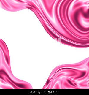 Square image with flowing pink satin fabric in the corners and a clean white center for text. Soft waves, sheen, and silky texture create a luxurious Stock Photo