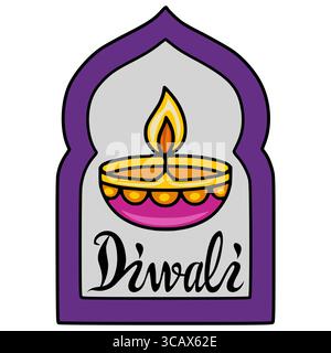 Festive Diwali Vector Illustration A stylized diya (oil lamp) within an arched frame, perfect for celebratory designs and greetings. Stock Vector