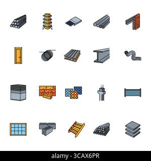 construction elements color icons set for apps and websites. Construction Elements. Modern simple icons for UI UX and branding Stock Vector