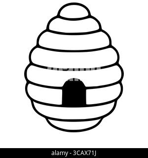 A simple vector illustration of a beehive with a distinct entrance, rendered in bold black outlines against a white background, suitable for various d Stock Vector