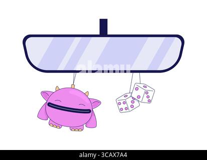 Rearview mirror with hanging toys 2D cartoon object Stock Vector