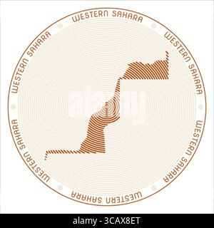 Western Sahara round logo design. Country shape build of rings. Western Sahara text around the country. Vector Illustration. Stock Vector