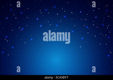 Beautiful night sky with scattered glowing stars in blue and white tones on a deep gradient background, Perfect for dreamy or celestial themed designs Stock Vector
