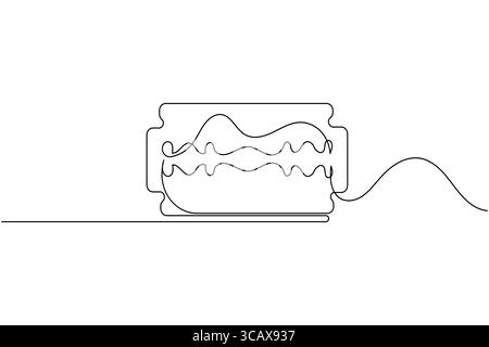 Razor blade in continuous one line art drawing minimalist style for barbershop and grooming design Stock Vector