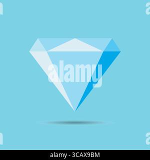 Flat design illustration of a blue diamond icon with sharp facets on a light blue background, Ideal for branding, luxury or digital themes, vector ill Stock Vector