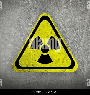 Radioactive sign on grey textured surface. Radiological pollution Stock Photo