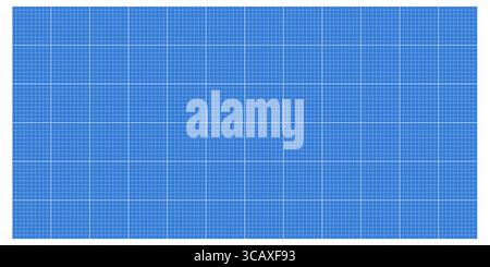 Horizontal millimeter graph paper with thick white border and technical grid on blue background. Suitable for drafts and planning. Stock vector illust Stock Vector