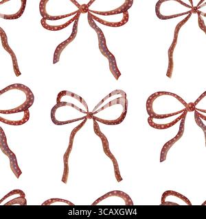 Seamless watercolor pattern of dark pink bows made from thin ribbon on a white background. Delicate and elegant, perfect for feminine designs, gift wr Stock Photo