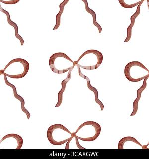 Seamless watercolor pattern of dark pink bows made from thin ribbon on a white background. Delicate and elegant, perfect for feminine designs, gift wr Stock Photo