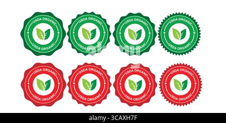 Organic Certification Icons with Checkmarks and Eco Symbols Stock Vector