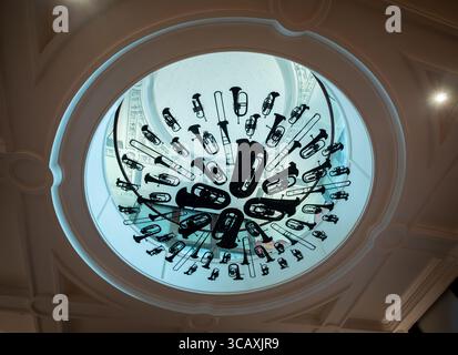 Looking up at 'Breathless', a sculptural installation by artist Cornelia Parker, on a skylight in the V&A Museum, London, UK. Stock Photo