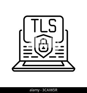 tsl certificate black line icon. Vector isolated element.Editable stroke Stock Vector