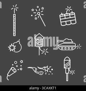 Fireworks with Independence Day Icon Set Stock Vector