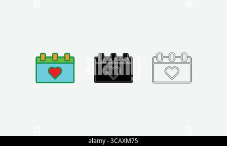 Heart-Adorned Calendar Illustrations in Three Styles Stock Vector