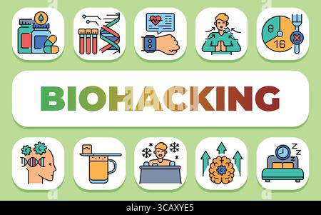 Biohacking text concept. Shablon for presentation and Infographics. Minimal Clean Icons for Apps and Websites. Stock Vector