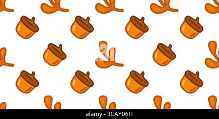 Seamless Acorn Twig Pattern Design. Seamless fall pattern with cartoon acorns and abstract twigs. Simple autumn illustration on white background. Stock Vector