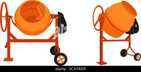 cement mixer or concrete mixer set with different view, vector illustration isolated on white background. Stock Vector