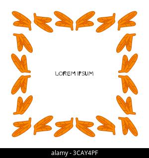 Cartoon Maple Wing Border Frame. Square cartoon frame made of orange maple wings. Decorative autumn border with symmetrical seed pods on white backgro Stock Vector