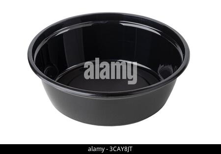 Black plastic bowl with a transparent background, ideal for food storage Stock Photo