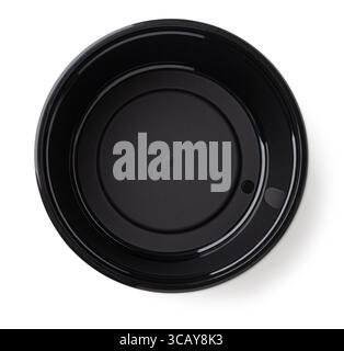 Open empty black plastic food container isolated on white background, top view Stock Photo