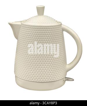 Modern white electric kettle with a textured surface, isolated on a transparent background, ready for use Stock Photo
