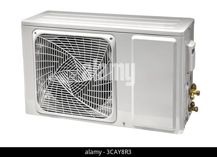 External unit of an air conditioner system, isolated on white background, ready for installation Stock Photo