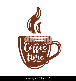 This vector illustration showcases a coffee mug silhouette with steam rising gracefully above it. Accompanied by stylish lettering, the design capture Stock Vector