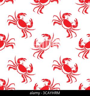 This seamless pattern features charming crabs in playful poses, adorned with vibrant colors and whimsical details. Perfect for textiles, wallpapers, a Stock Vector