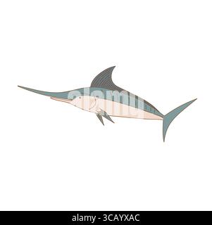 Swordfish cartoon vector illustration isolated on white background. Modern icon with marlin Stock Vector