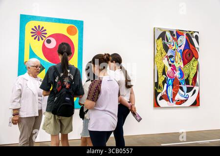 Miami Florida,Biscayne Boulevard,Maurice A. Ferre MAF Park,Jorge M. Perez Art Museum Miami PAMM,artwork gallery inside interior,senior woman volunteer Stock Photo