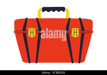 Toolbox cartoon vector illustration. Modern plastic tool box for repair tools builder mechanic plumber carpentry. Tool container sign construction stylized simple design element Stock Vector