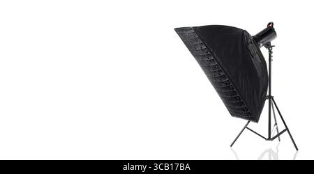 Studio lighting equipment. Grid softbox isolated on white background. Free space Stock Photo