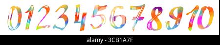 Numbers brush objects hand drawn colored. Not AI, Vector illustration Stock Vector