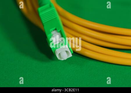 fiber optic cable connector, fiber patch cord optic Single Mode, Low Loss Return optical characteristics in communication system, Date Communication o Stock Photo