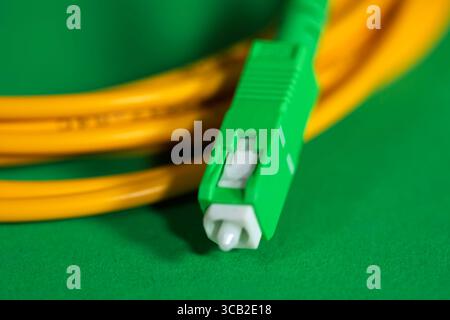 fiber optic cable connector, fiber patch cord optic Single Mode, Low Loss Return optical characteristics in communication system, Date Communication o Stock Photo